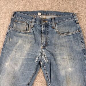 Carhartt Jeans Mens 32x30 Blue Relaxed Fit Distressed Thrashed Workwear Denim